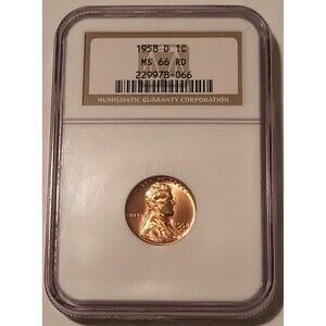 1958 D Lincoln Wheat Cent MS66 RED NGC